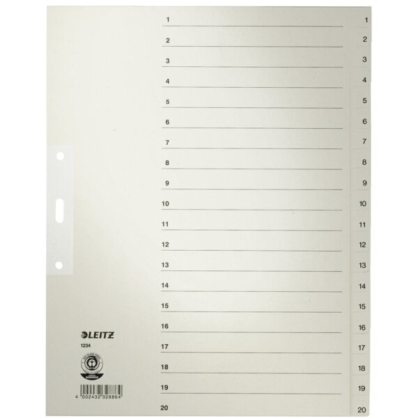 LEITZ Intercalaires en papier naturel, numéroté, format A4