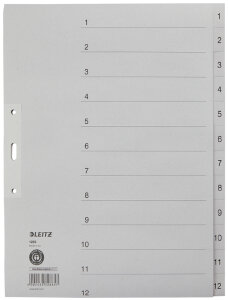 LEITZ Tauenpapier-Register, Zahlen, A4 Überbreite, 1-10,grau