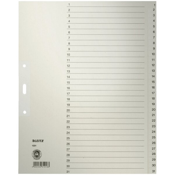 LEITZ Intercalaires en papier naturel, num&eacute;rot&eacute;, format A4