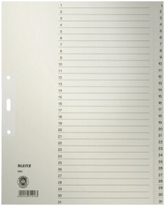 LEITZ Tauenpapier-Register, Zahlen, A4 Überbreite,...