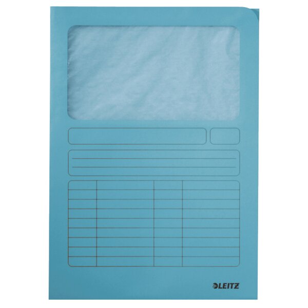 LEITZ Chemise à fenêtre, format A4, carton, bleu clair,