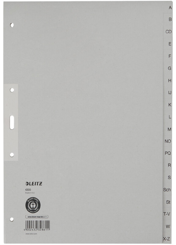 LEITZ Tauenpapier-Register, A-Z, A4 &Uuml;berbreite, 20-teilig