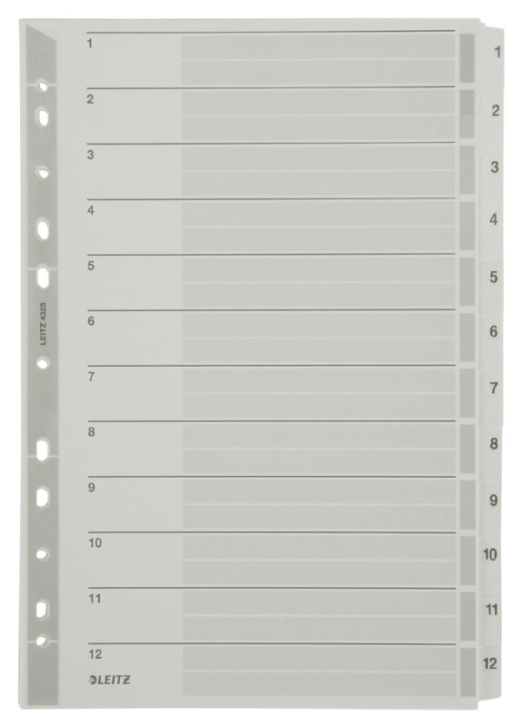 LEITZ Mylarkarton-Register, Zahlen, A4, 1-5, 5-teilig, grau