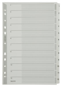LEITZ Mylarkarton-Register, Zahlen, A4, 1-5, 5-teilig, grau