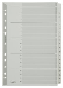 LEITZ Mylarkarton-Register, Zahlen, A4, 1-5, 5-teilig, grau