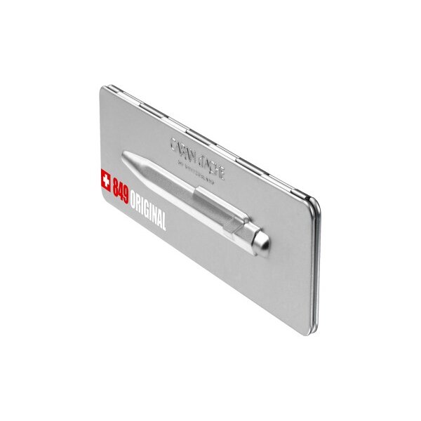 CARAN DACHE Stylo &agrave; bille 849 Original 849.069 aluminium, avec boite m&eacute;tal