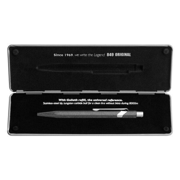 CARAN DACHE Stylo &agrave; bille 849 Original 849.069 aluminium, avec boite m&eacute;tal