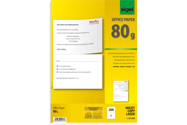 SIGEL Papier spécial A4 LP202 blanc, 200 Stk.A5 / 100 fl.