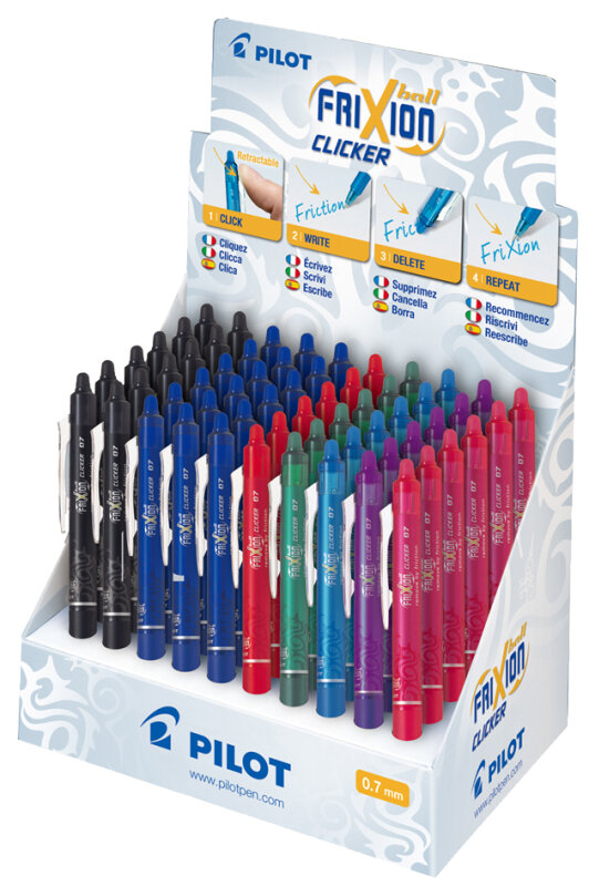 PILOT Stylo roller FRIXION BALL CLICKER 07, pr&eacute;sentoir de 60