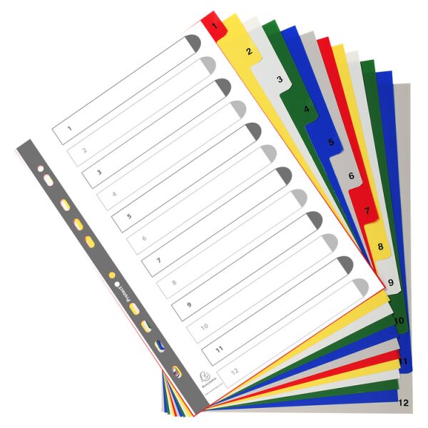 EXACOMPTA Intercalaires &agrave; chiffre, 1-12, A4+, 12 touches
