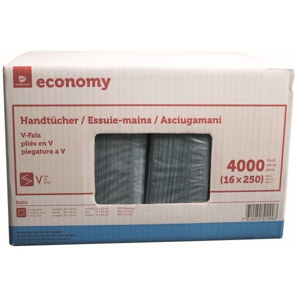 NEUTRAL Serviette 1x 24x24cm 992932.60 bleu, V-pliage 16x250 flls.