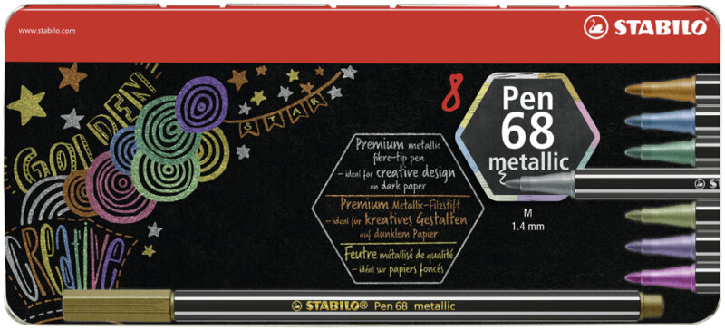 STABILO Fasermaler Pen 68 metallic, 8er Metalletui