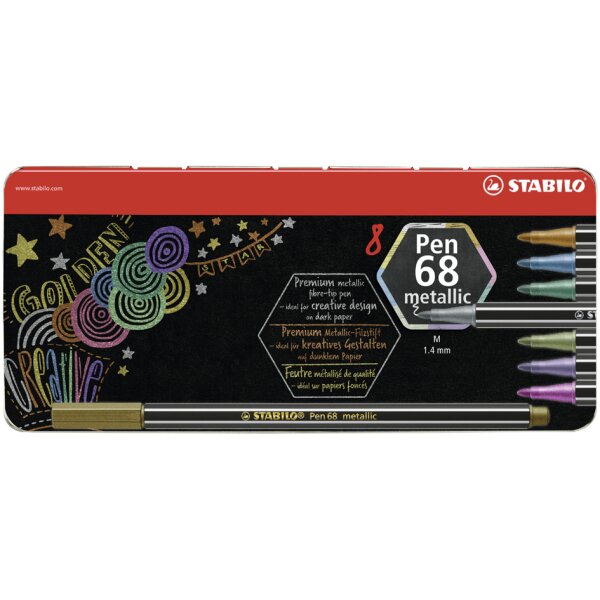 STABILO Feutre Pen 68 metallic, étui en métal de 8