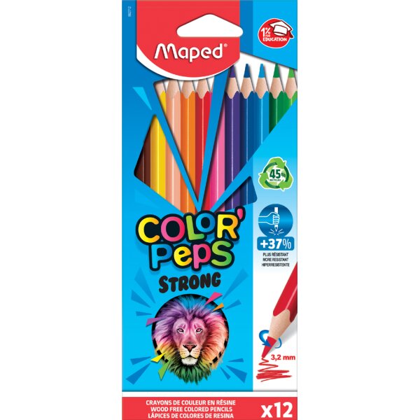 Maped Crayon de couleur COLORPEPS STRONG, étui carton de 12