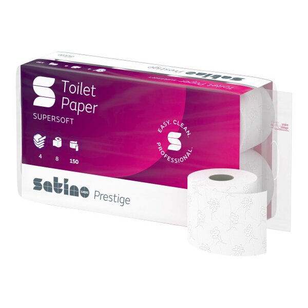 SATINO Papier de toilette Prestige 2078393 4 plis, 8 roul., blanc