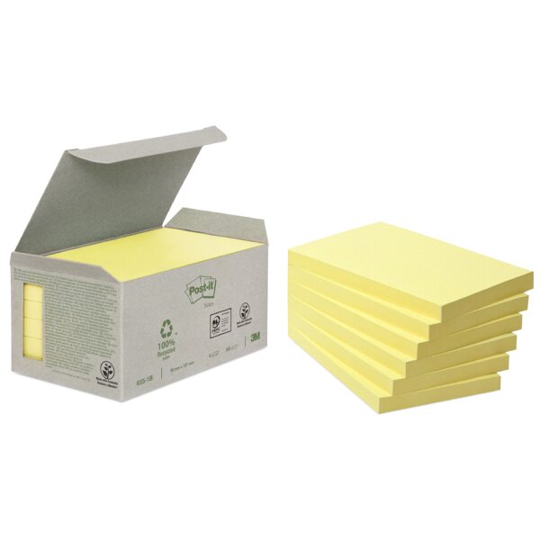 Post-it Haftnotizen Recycling notes, 76 x 76 mm, gelb