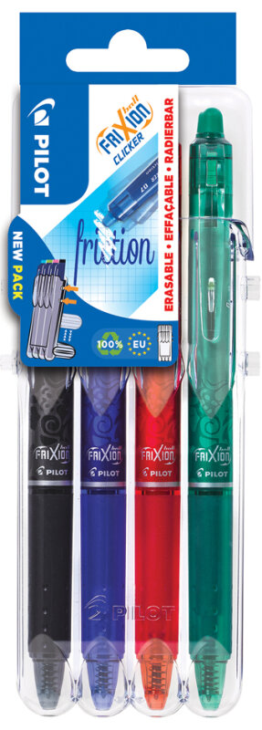PILOT Stylo roller FRIXION BALL CLICKER 07 Set2Go, &eacute;tui de 4