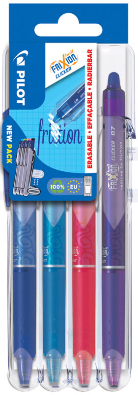PILOT Stylo roller FRIXION BALL CLICKER 07 Set2Go, &eacute;tui de 4