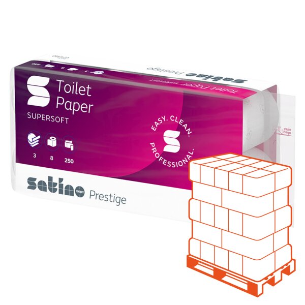 SATINO Prestige Toilettenpapier hochweiss, 3-lagig, 250 Blatt - 1 Palette (1728 Rollen)