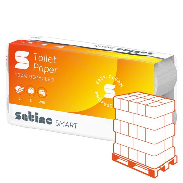 SATINO Smart Recycling Papier de toilette blanc, 2 couches, 250 feuilles -1 Palette (2112 rouleaux)