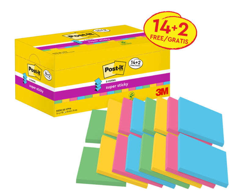 Post-it Haftnotizen super sticky z-notes, 76 x 76 mm, 20+4