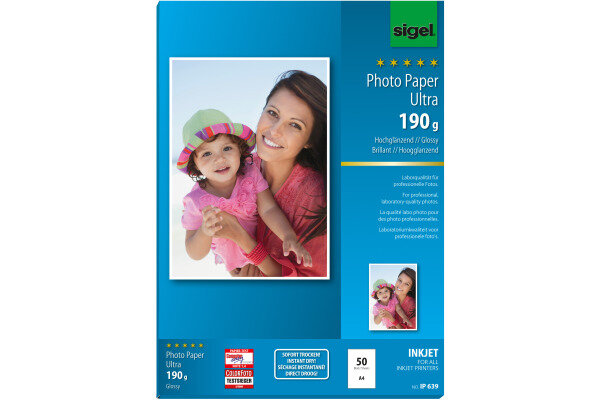 SIGEL InkJet Photo Paper A4 IP639 190g,glossy, blanc 50 feuilles