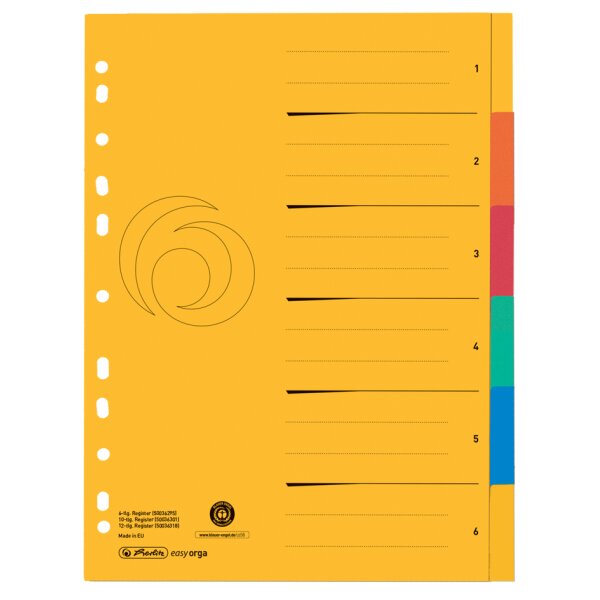 herlitz Karton-Register, A4 &Uuml;berbreite, 10-teilig, blanko