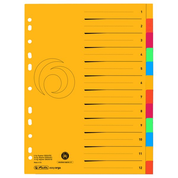 herlitz Karton-Register, A4 &Uuml;berbreite, 10-teilig, blanko