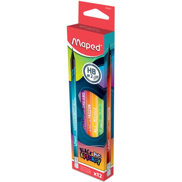 Maped Crayon graphite BLACKPEPS ENERGY, dureté: HB, étui 12