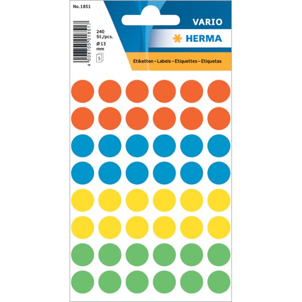 HERMA Pastille adh&eacute;sive, diam&egrave;tre: 13 mm, blanc
