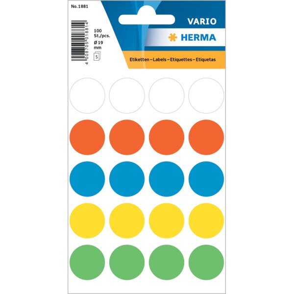 HERMA Pastille adh&eacute;sive, diam&egrave;tre: 13 mm, blanc