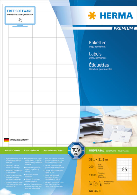 HERMA &Eacute;tiquette universelle PREMIUM, 70 x 42,3 mm, blanc