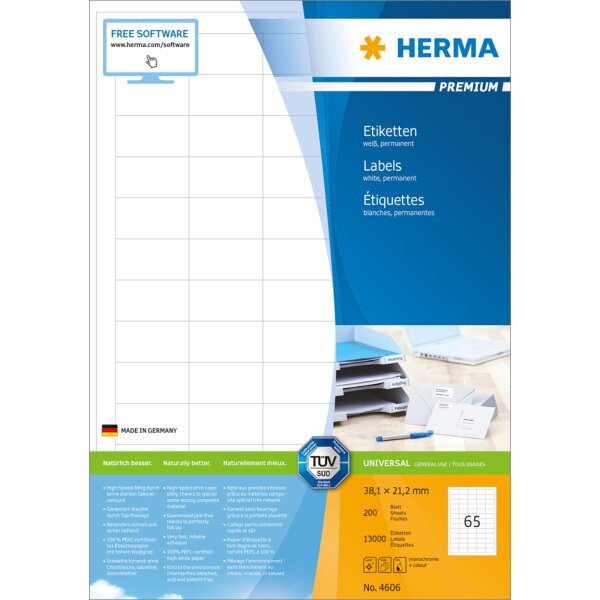 HERMA Etiquette universelle PREMIUM, 105 x 74 mm, blanc