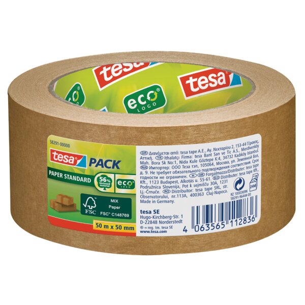 tesapack Ruban adhésif demballage PAPER ecoLogo, 50mm x 50m