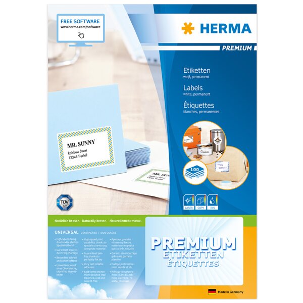HERMA Universal-Etiketten PREMIUM, 105 x 42,3 mm, weiss
