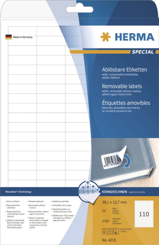 HERMA Etiquette universelle SPECIAL, 63,5 x 38,1 mm, blanc