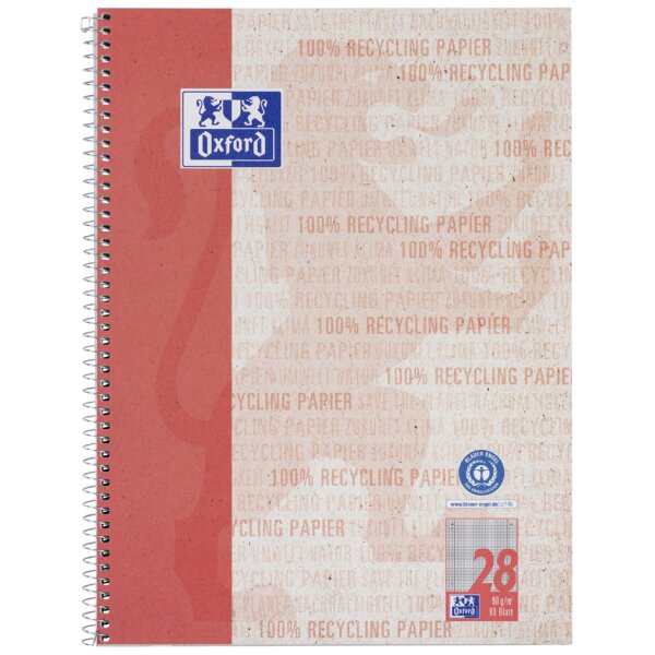 Oxford Collegeblock "Recycling", DIN A4+, 80 Blatt, kariert