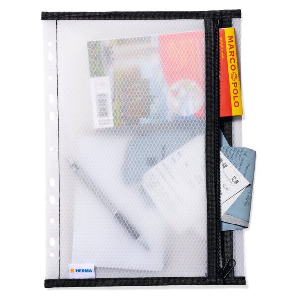 HERMA Pochette à fermeture à zip, perforée, A5, noir