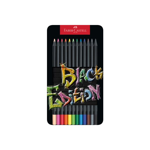 FABER-CASTELL Crayon Black Edition 116413 12 couleurs, boîte métal