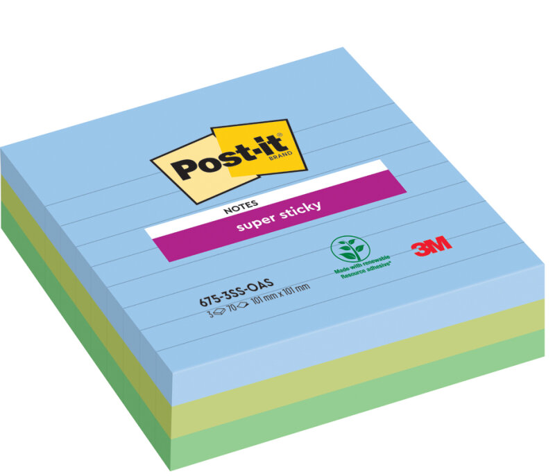 Post-it Bloc-note super sticky notes, 101 x 101 mm, lign&eacute;