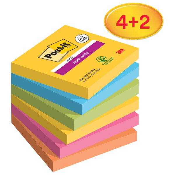 Post-it Haftnotizen super sticky notes, 76 x 76 mm, 4+2