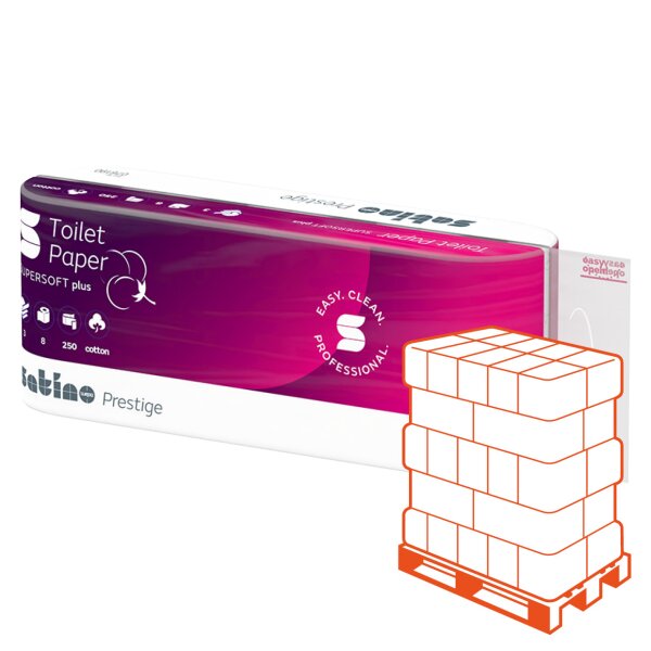 SATINO Prestige Cotton Papier de toilette extra blanc, 3 couches, 250 feuilles - 1 Palette (1344 rouleaux)