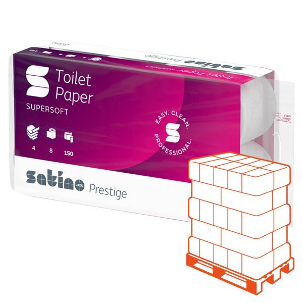 SATINO Prestige Toilettenpapier hochweiss, 4-lagig, 150 Blatt - 1 Palette (1512 Rollen)