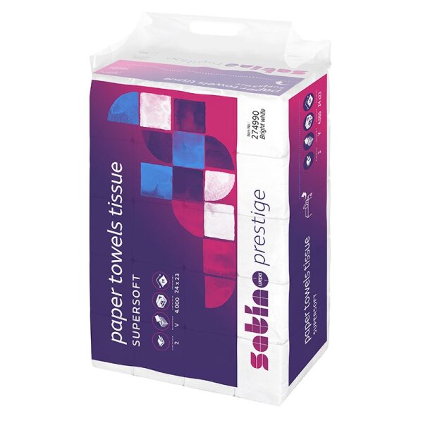 Satino Prestige essuie-mains en papier prestige pliage en V 2 couches super blanc - 1 Palette (128000 pi&egrave;ces)