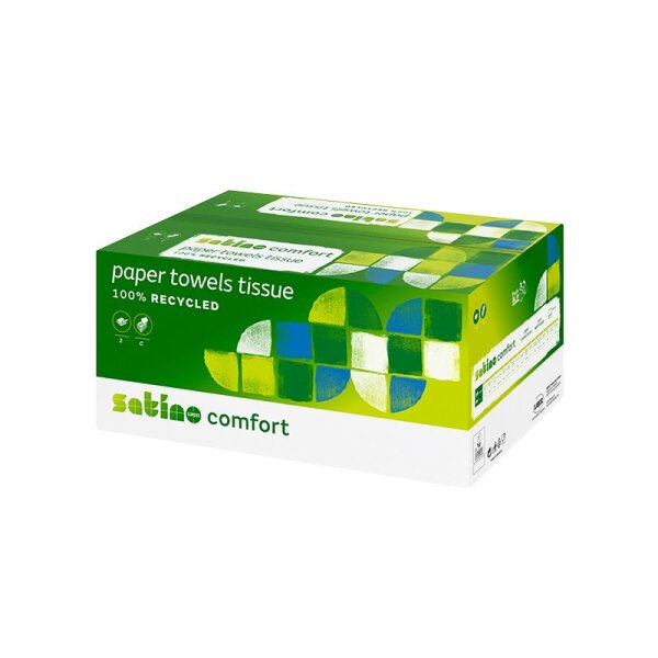 Satino Comfort essuie-mains en papier recyclé pliage en W 2 couches blanc - 1 Palette (98304 pièces)