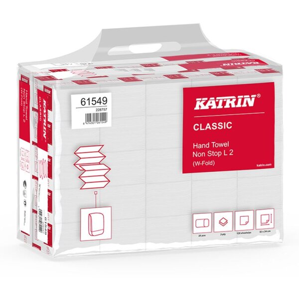 Katrin Classic essuie-mains en papier recyclé pliage en W 2 couches blanc - 1 Palette (96000 pièces)