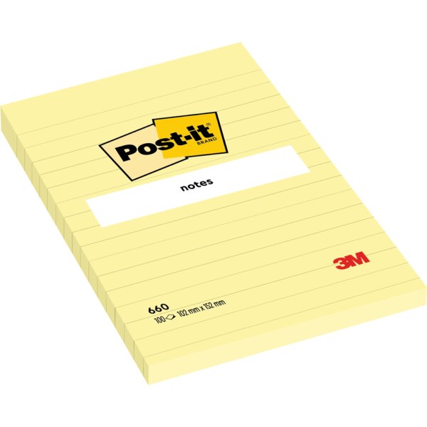 Post-it Haftnotizen notes, 101 x 152 mm, liniert, gelb