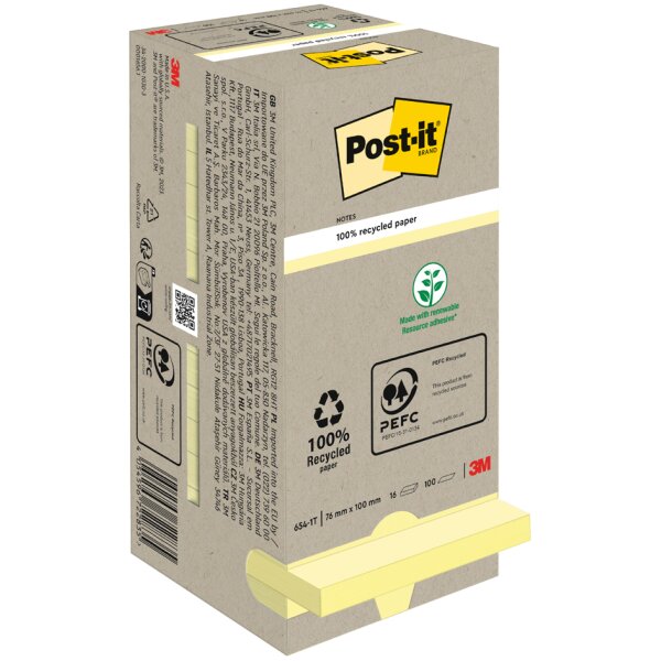 Post-it Haftnotizen Recycling notes, 51 x 38 mm, gelb