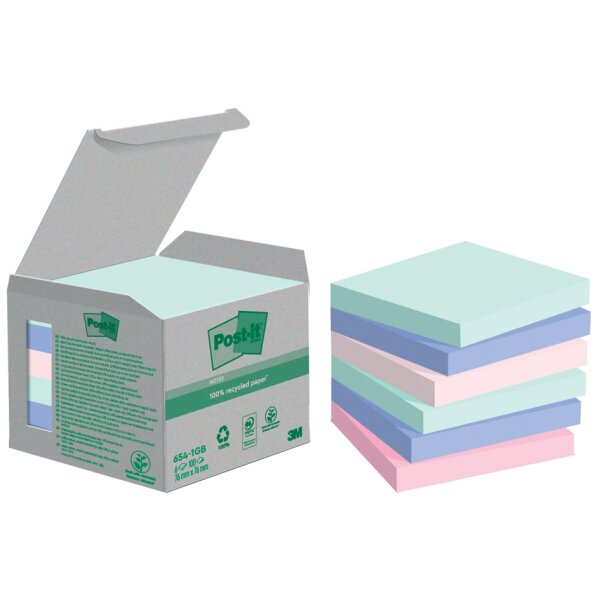 Post-it Bloc-note adhésif Recycling notes, 51x38 mm, assorti