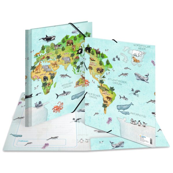 HERMA Chemise à élastiques Mappmonde des animaux, A4
